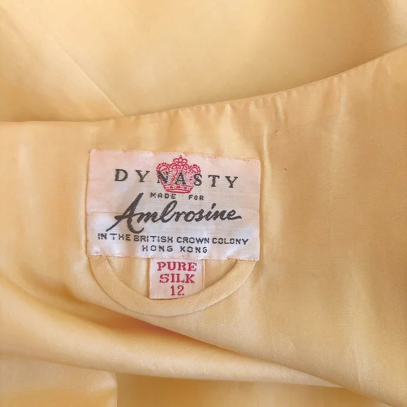 Dynasty for Ambrosine Yellow Silk Pencil Dress Vintage 12 - Picture 5 of 11